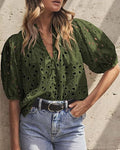 Womens Stylish Casual Hollow-out Lace Top