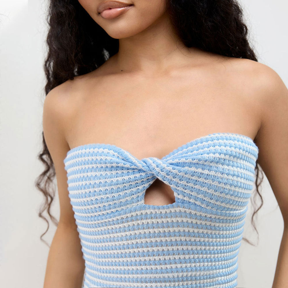 Womens Knot-Detail Hollowed-Out Tube Top With Striped Color-Block Design