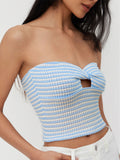 Womens Knot-Detail Hollowed-Out Tube Top With Striped Color-Block Design