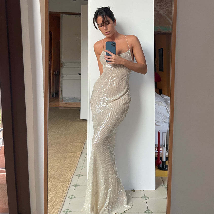 Women's Fashion Suspenders Slim-fit Sequined Dress