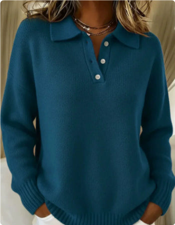 Printed Lapel Sweater Fashion Casual Long-sleeved Button Pullover Top Knitted Clothing For Women