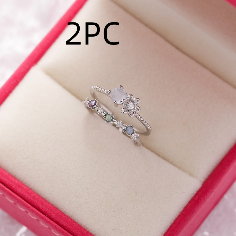 Sparkling Diamond Crystal Zircon Flower Ring Micro Inlaid Sweet Wild Love Flower Open Ring Bracelet