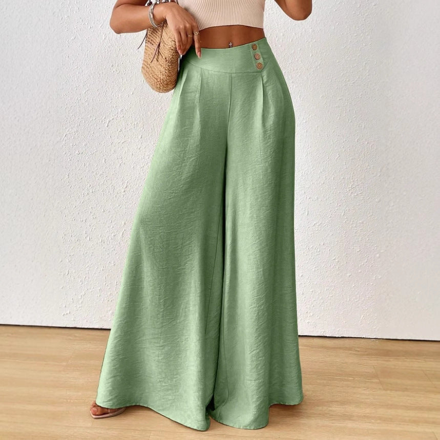 Stylish And Elegant Mid-rise Wide-leg Pants With A Flared Hem