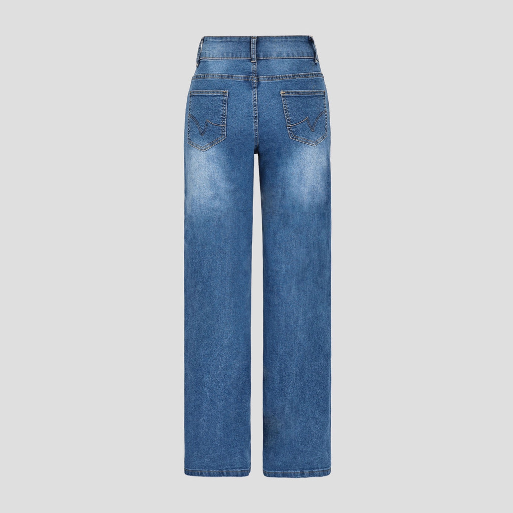 Womens Casual Straight-leg Denim Wide-leg Pants
