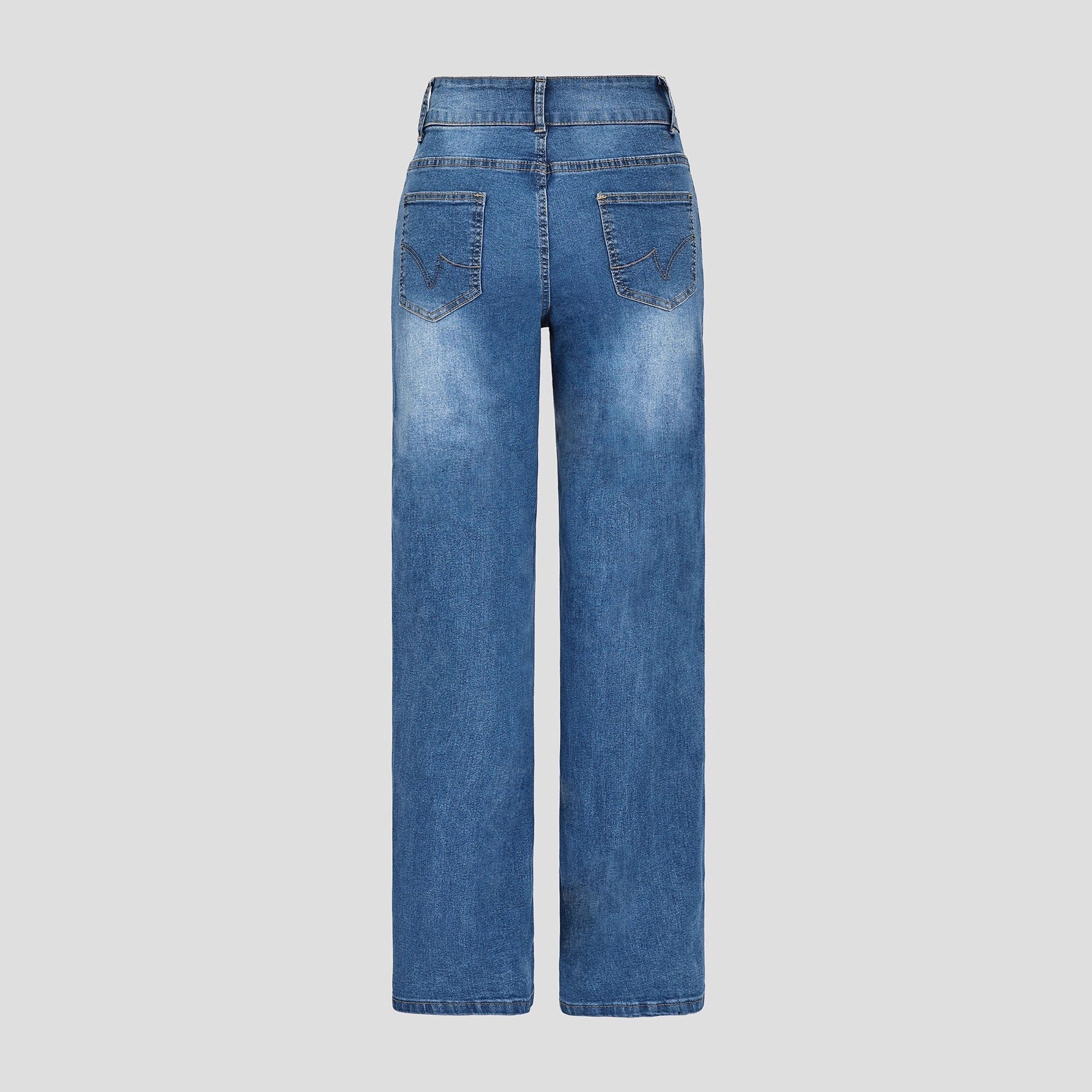 Womens Casual Straight-leg Denim Wide-leg Pants