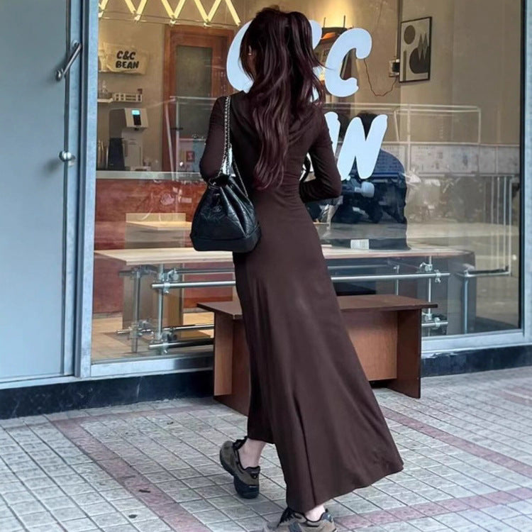 Womens Slim-Fit Long-Sleeve Figure-Lifting Hooded Dress