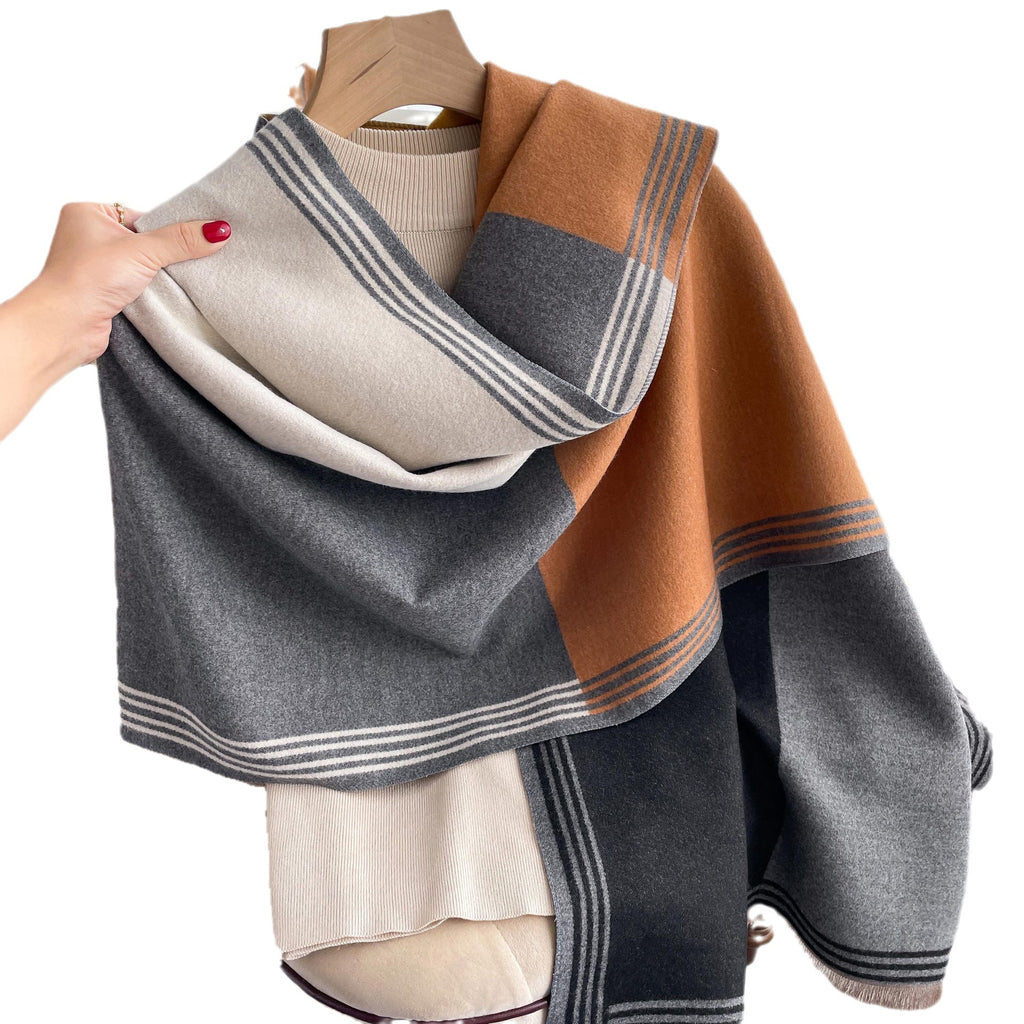 Korean-style Color-Block Fashion Faux Cashmere Scarf Womens Dual-Use Air-Conditioning Shawl