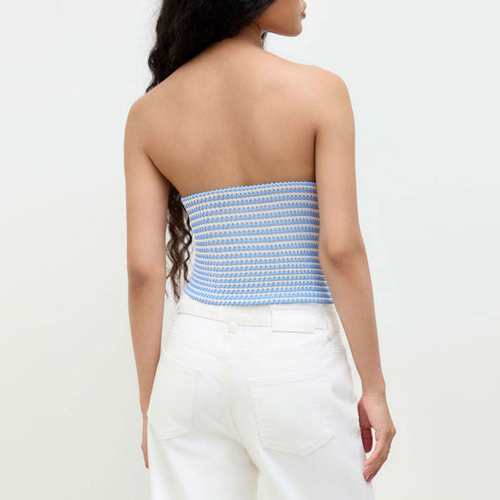 Womens Knot-Detail Hollowed-Out Tube Top With Striped Color-Block Design