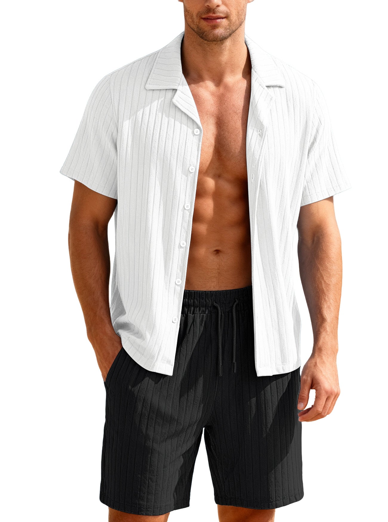 Casual Button-Down Shirt And Mens Shorts Set
