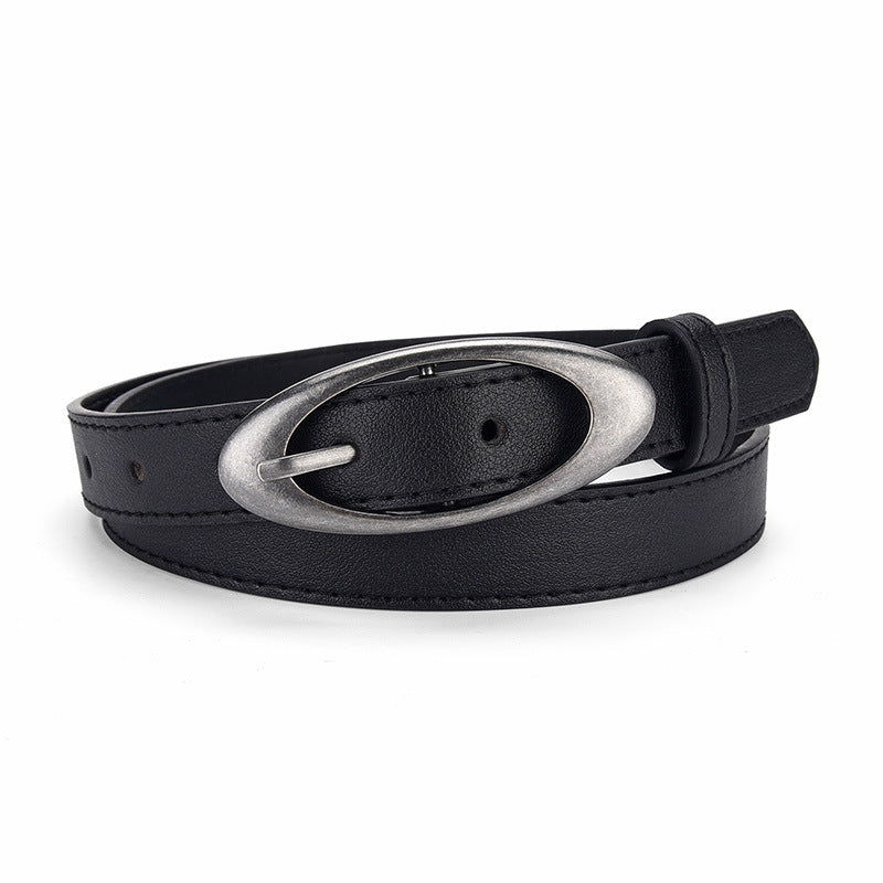 Womens Korean-style Oval Alloy Pin Buckle Minimalist All-match Belt