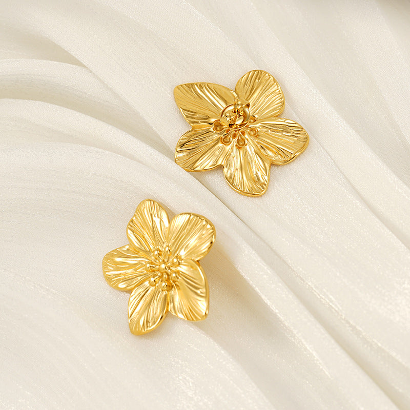 Simple Stud Earrings Gold Petal Ear Accessory