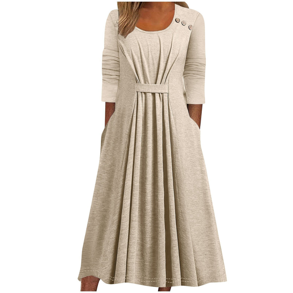 Womens Casual Crew-Neck Solid-Color Dress
