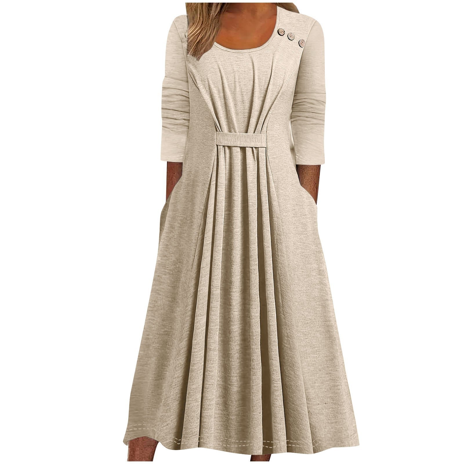 Womens Casual Crew-Neck Solid-Color Dress