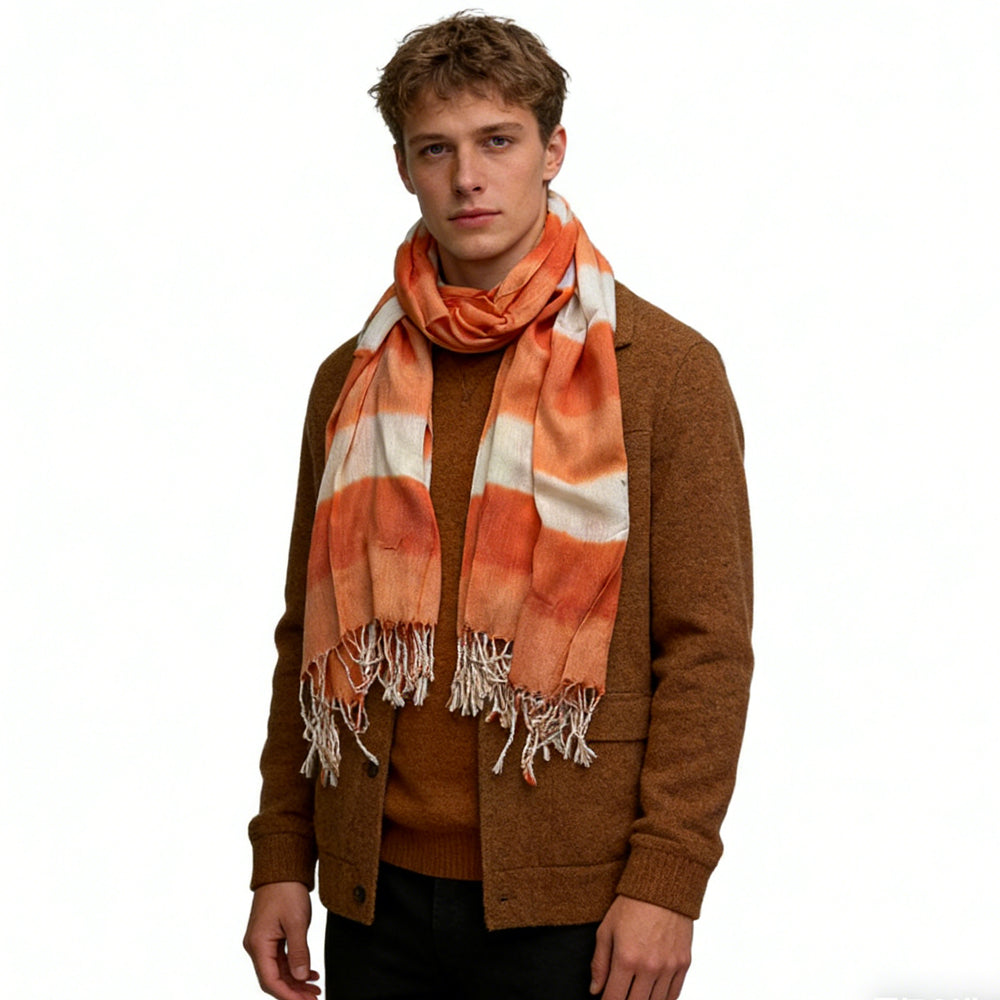 2pcs Coral Toned Abstract,Flowy Casual Scarf ,Orange Red Printed Scarf,Fringed Edges For Movement Women Men