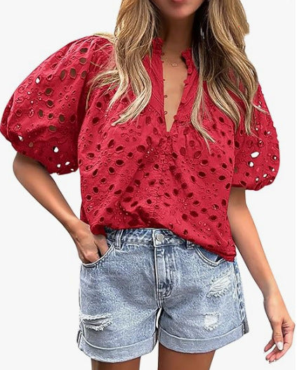 Womens Stylish Casual Hollow-out Lace Top