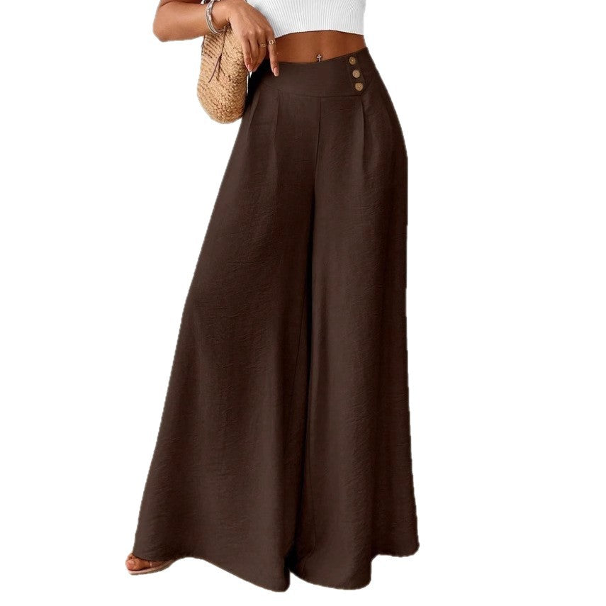 Stylish And Elegant Mid-rise Wide-leg Pants With A Flared Hem