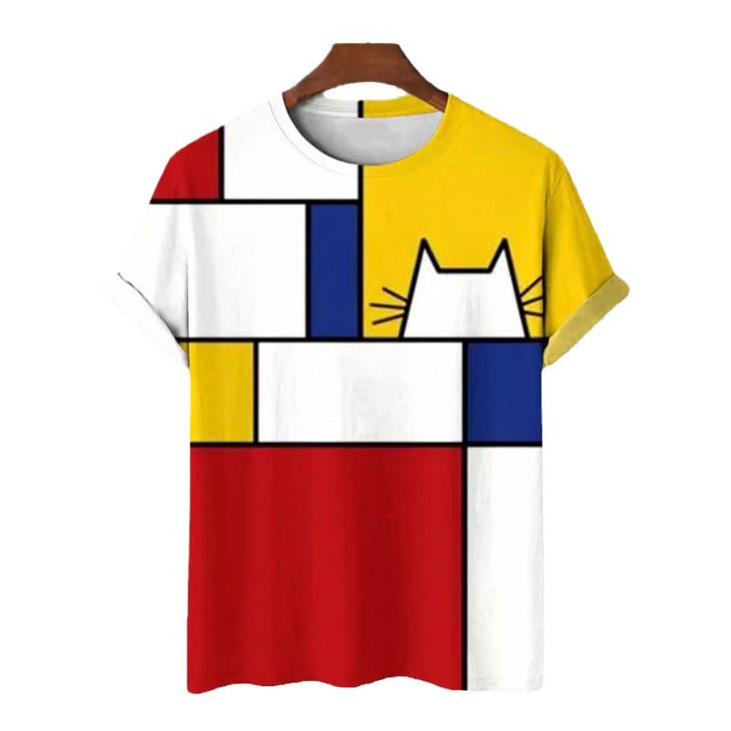 Mens 3D-printed Short-sleeve Sports T-shirt Top