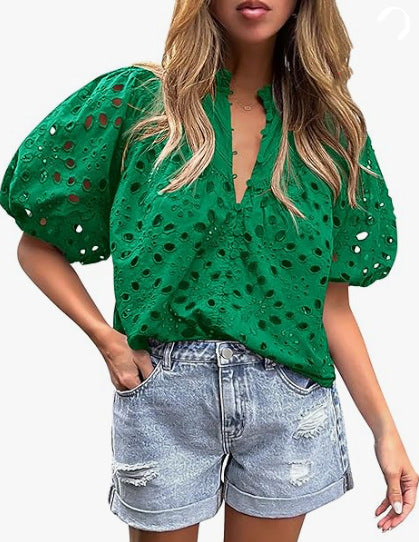 Womens Stylish Casual Hollow-out Lace Top