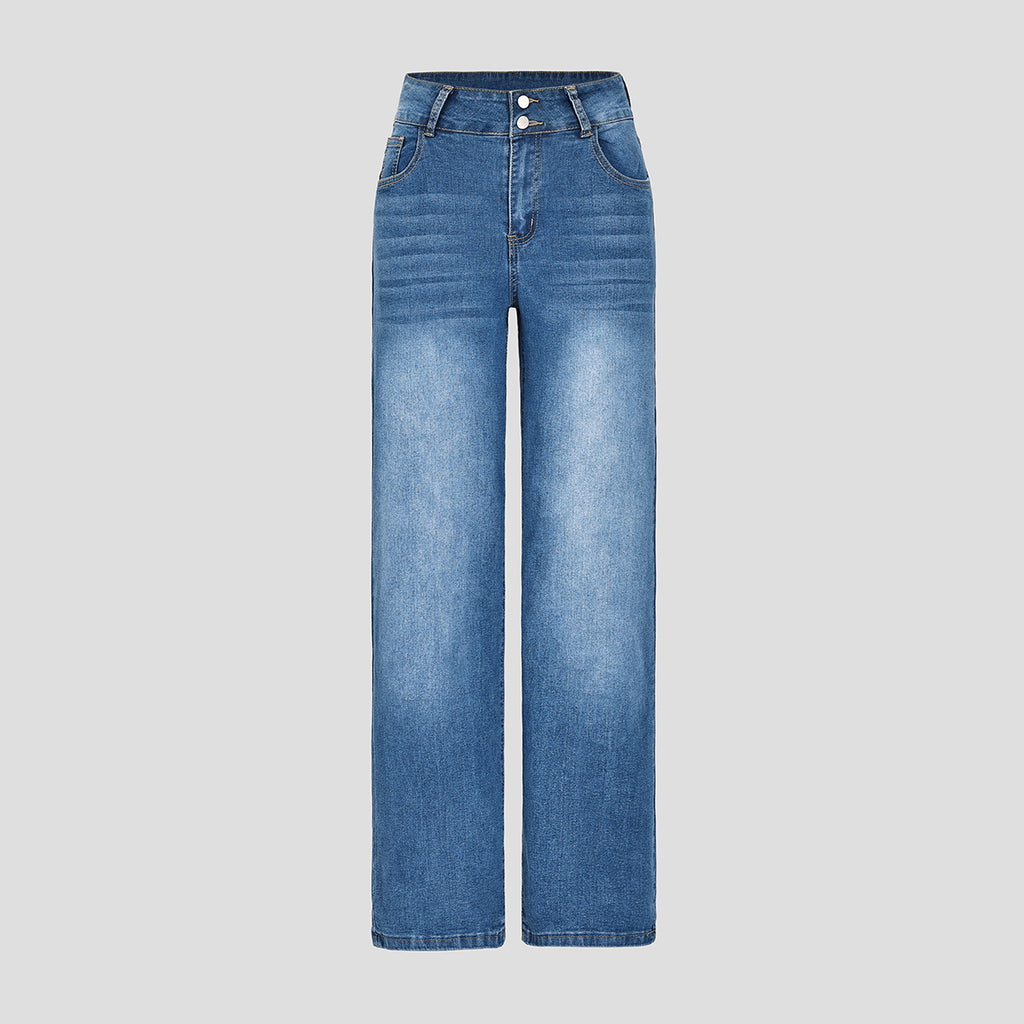 Womens Casual Straight-leg Denim Wide-leg Pants