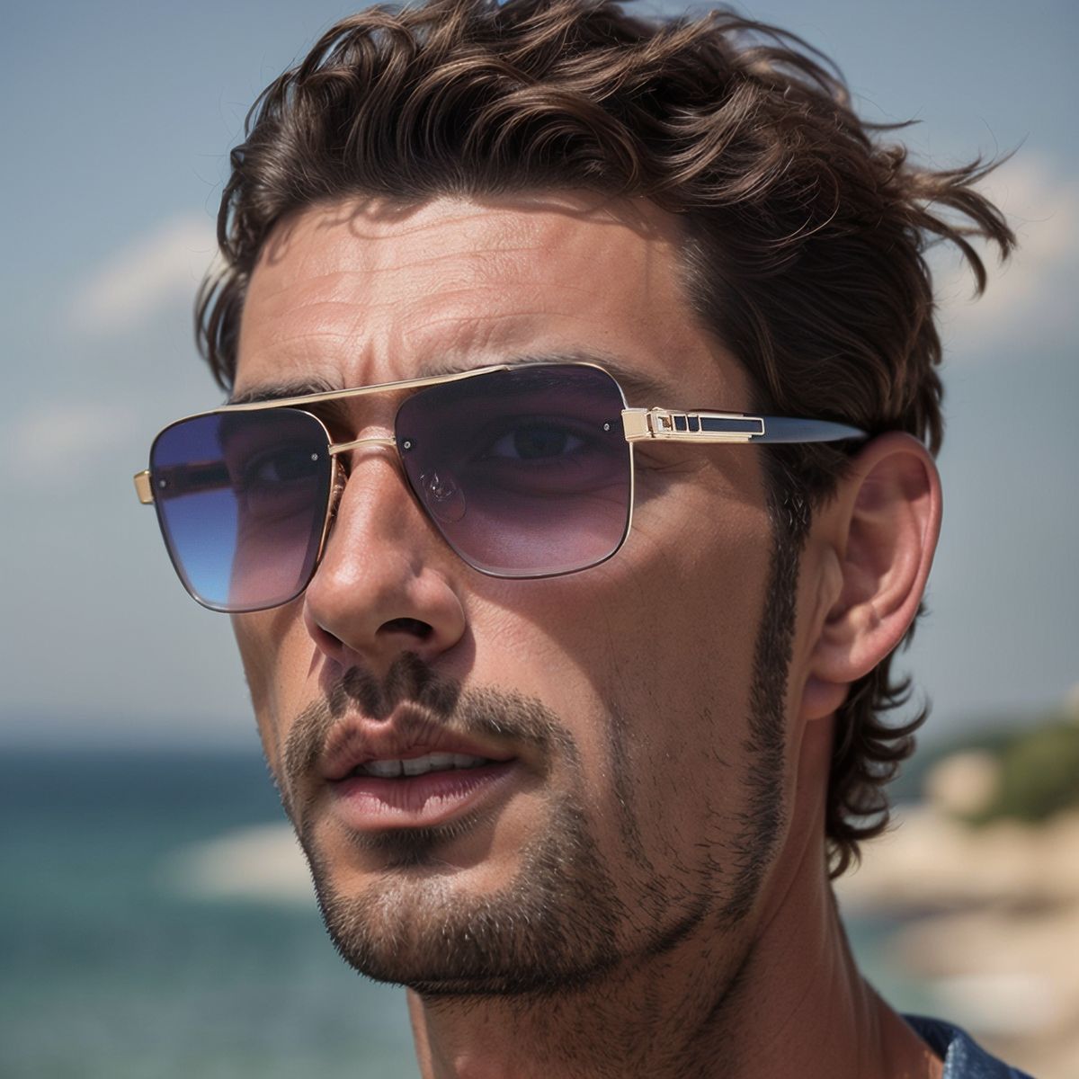 Mens Fashionable Square-frame Sunglasses