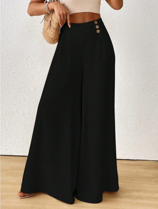 Stylish And Elegant Mid-rise Wide-leg Pants With A Flared Hem