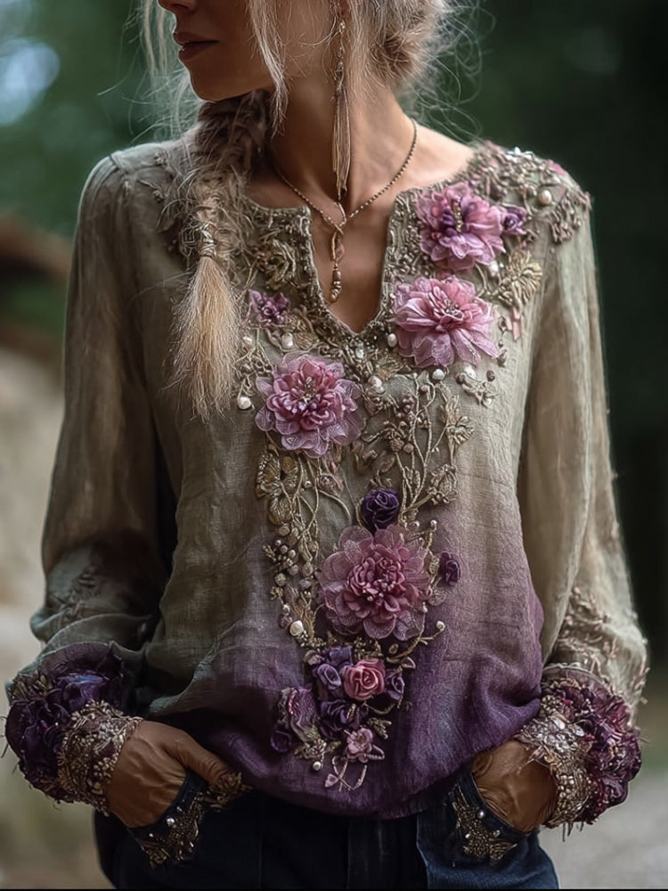 Loose Printed Crew Neck Casual Plus Size Pullover Women's Clothing