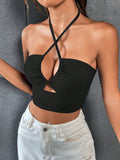 Womens Strap Drawstring Tank Top Slim Fit Cropped Design