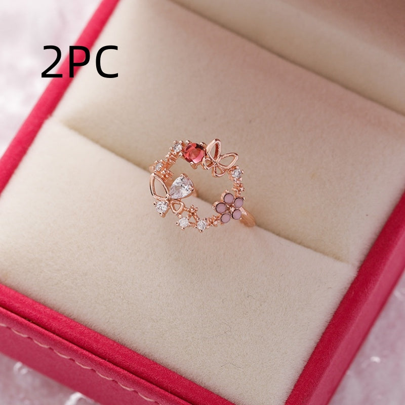 Sparkling Diamond Crystal Zircon Flower Ring Micro Inlaid Sweet Wild Love Flower Open Ring Bracelet