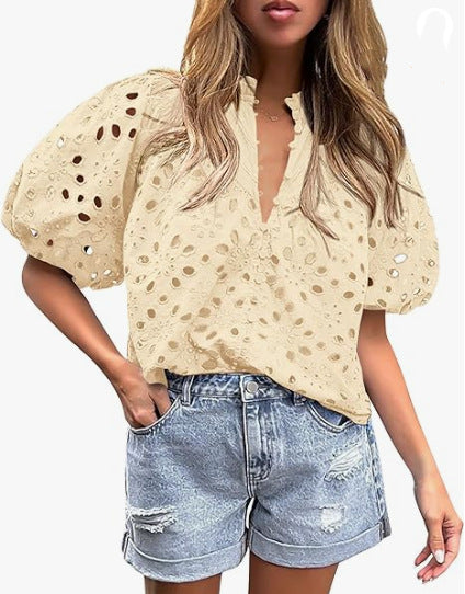 Womens Stylish Casual Hollow-out Lace Top