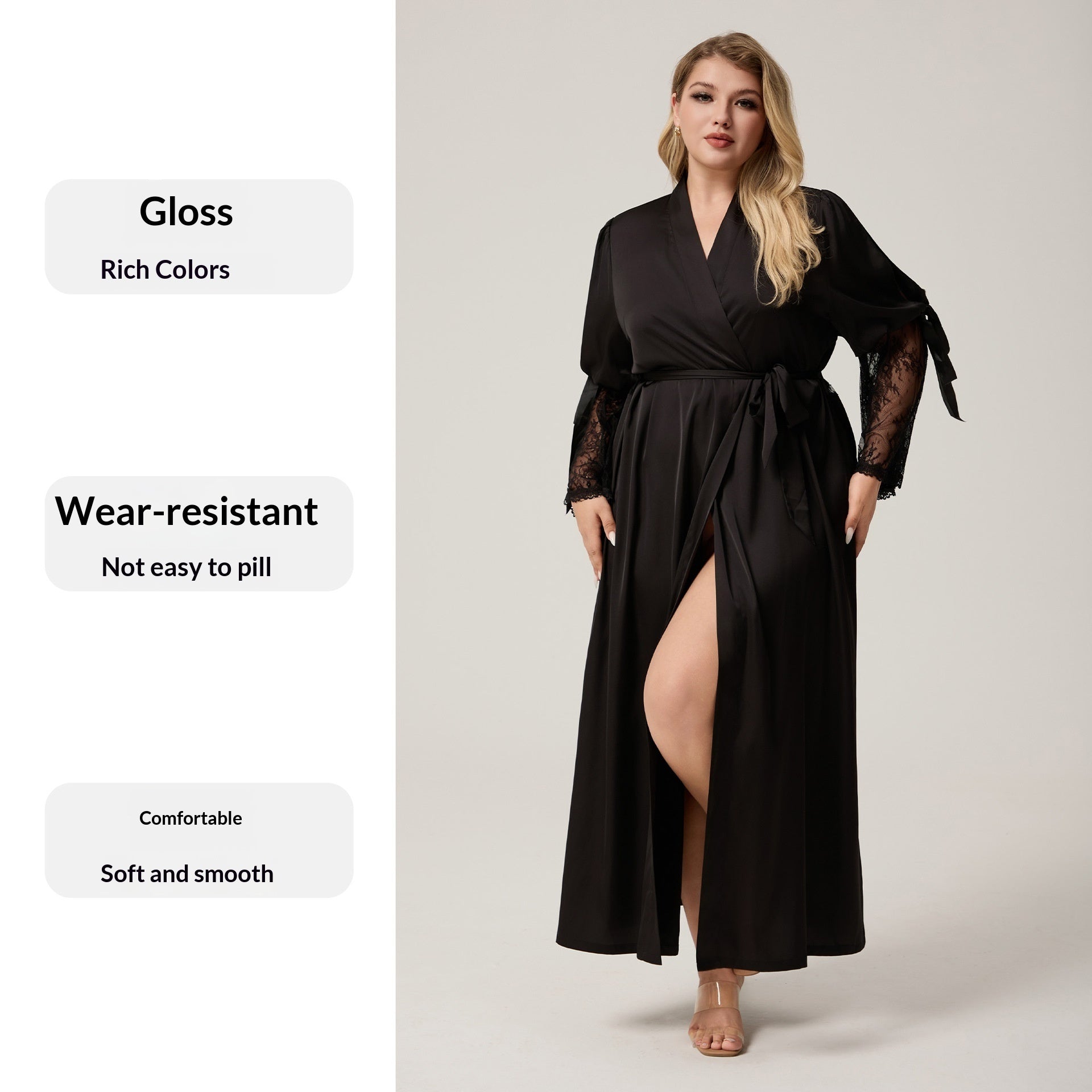 Lace-trimmed Long-sleeved Plus-size Loungewear Dress