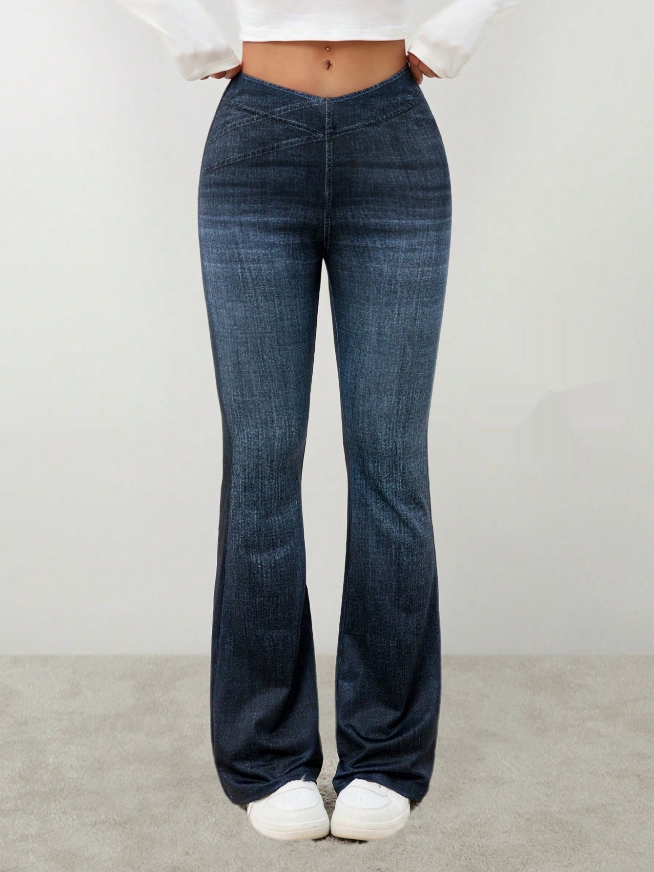 Denim High-rise Slim-fit Slightly Flared Pants That Create A Slimming Look