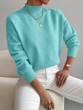 Women's Pullover Sweater Casual Solid Color Mid-high Neck Long-sleeved Knitted Tops Clothing