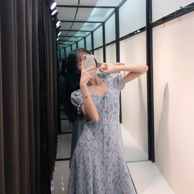 French Terrier Orange Blue Floral Dress