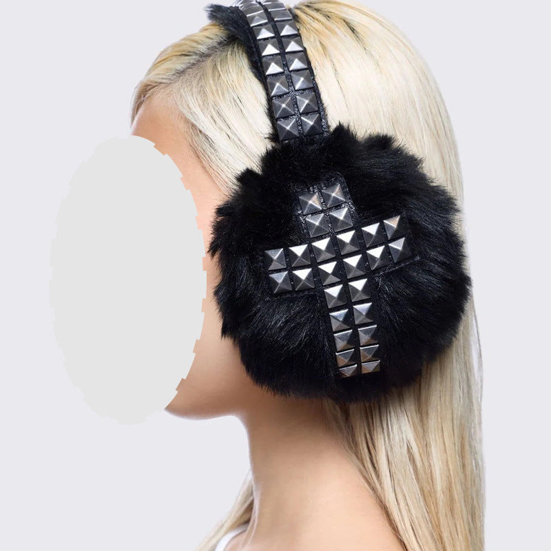 Dark Gothic Rhinestone-Embroidered Earflap Hat With Accessories