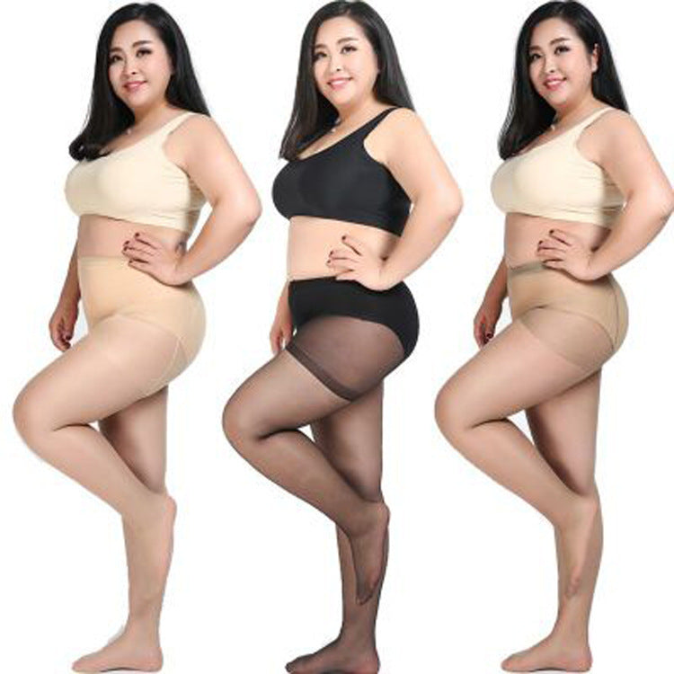 Ultra-thin Plus-size Double-crotch Mesh Stockings In Extended Sizes
