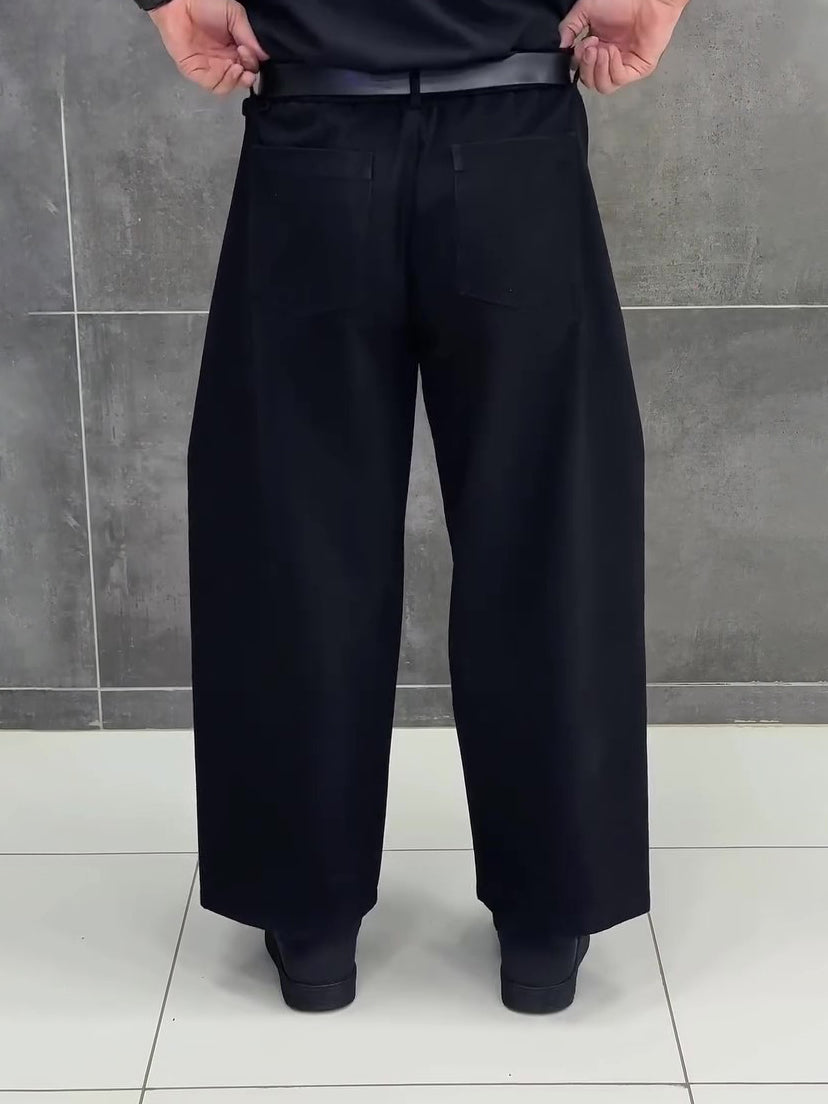 Black 3D Tailored Wide-Leg Cropped Pants