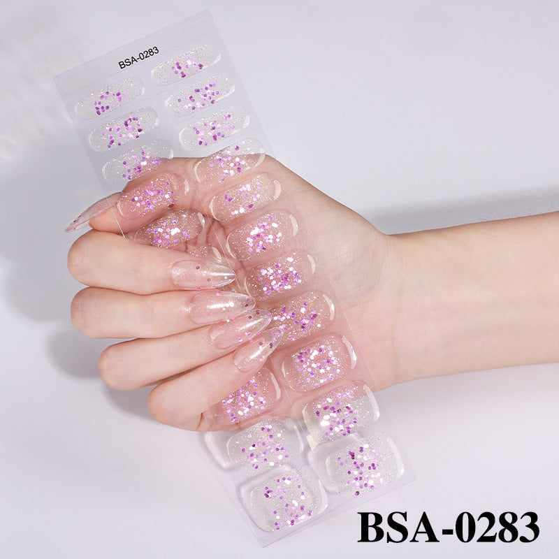 Simple Solid Color Scallion Powder No-bake Gel Nail Stickers