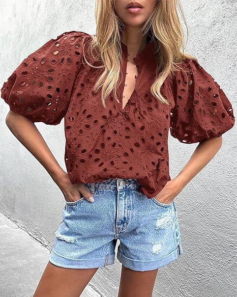 Womens Stylish Casual Hollow-out Lace Top