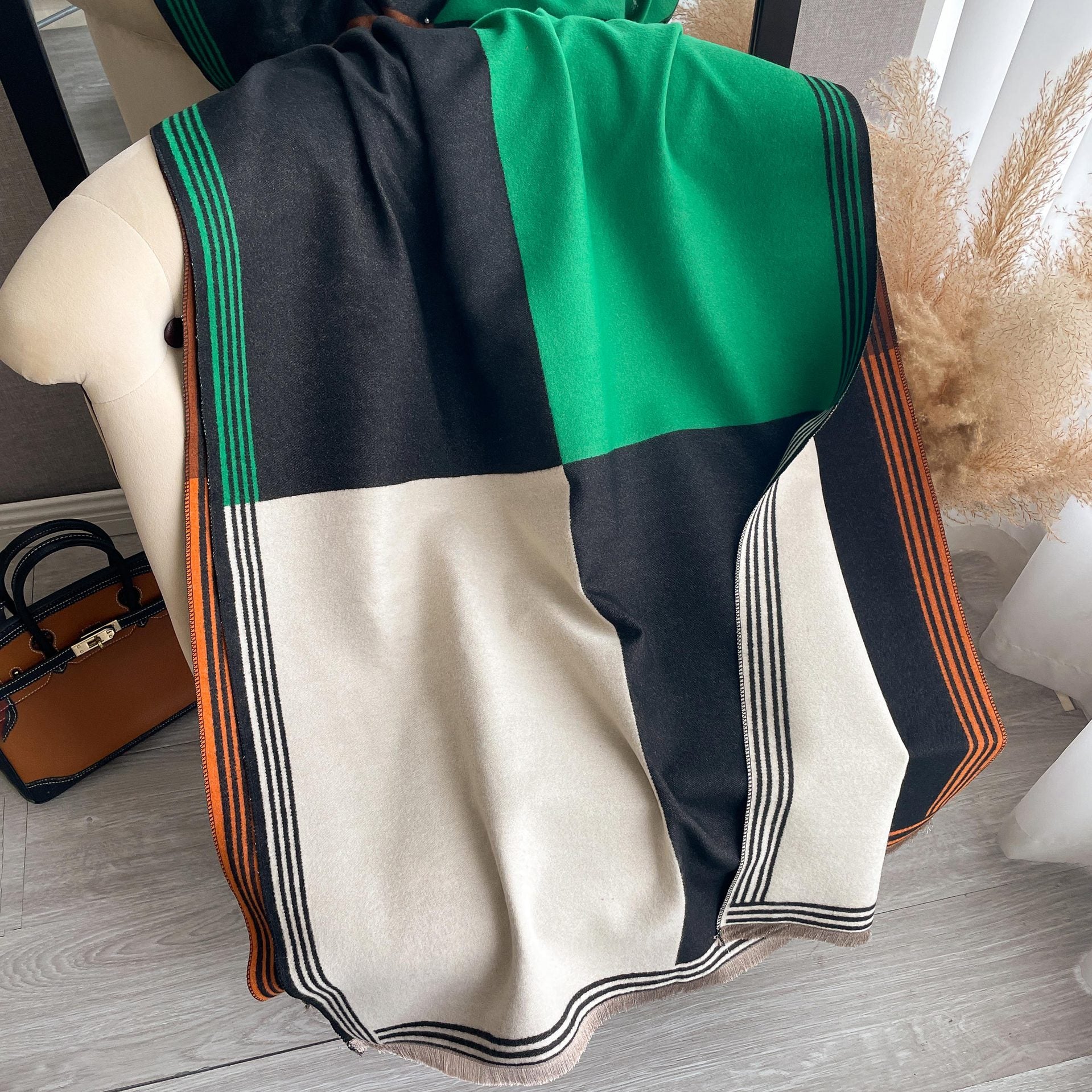 Korean-style Color-Block Fashion Faux Cashmere Scarf Womens Dual-Use Air-Conditioning Shawl