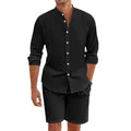 Summer Short Shirt Suit Fashion Lapel Button Down Short Sleeve Top And Drawstring Shorts Beach Clothing For Men
