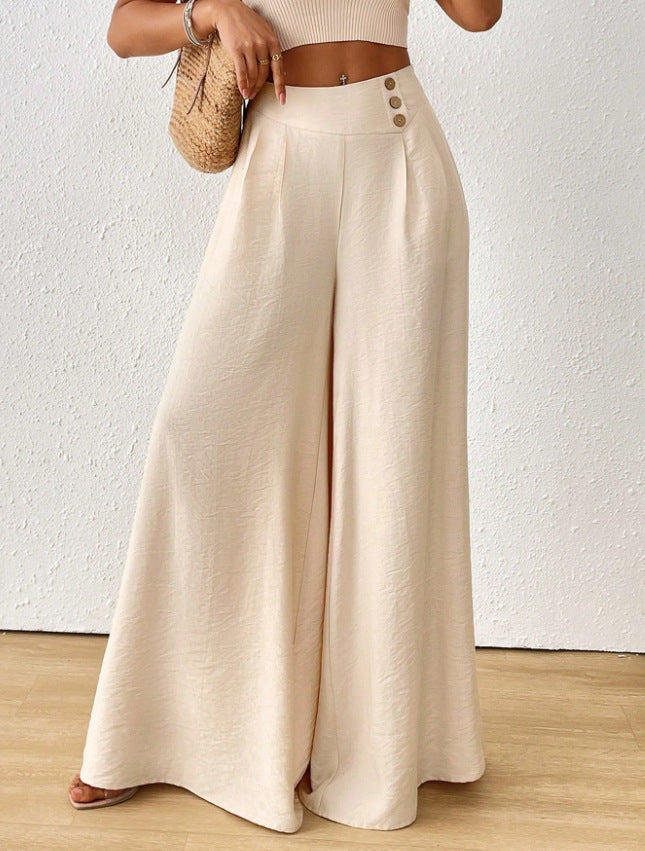 Stylish And Elegant Mid-rise Wide-leg Pants With A Flared Hem