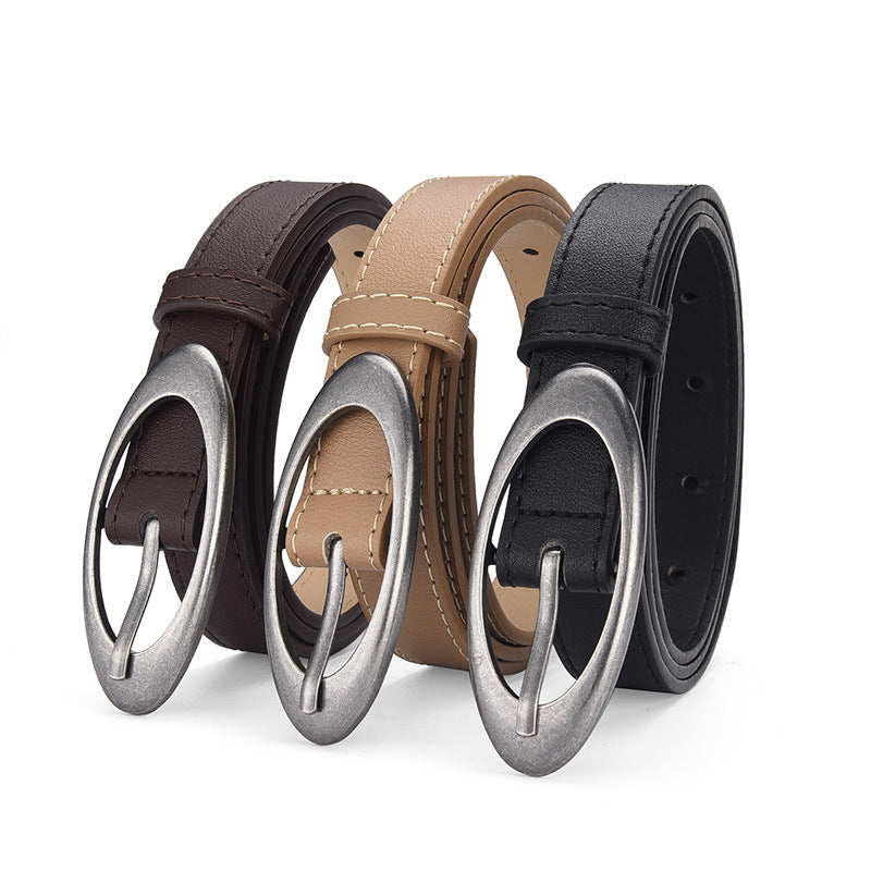 Womens Korean-style Oval Alloy Pin Buckle Minimalist All-match Belt