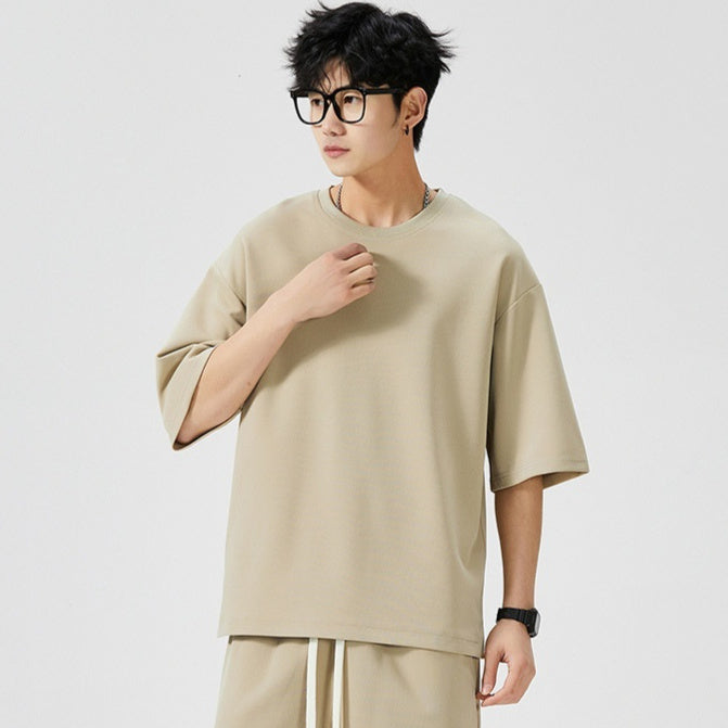 Mens Summer Ice Silk Lightweight Casual Short-Sleeve Shorts Sports Suit  New Arrival