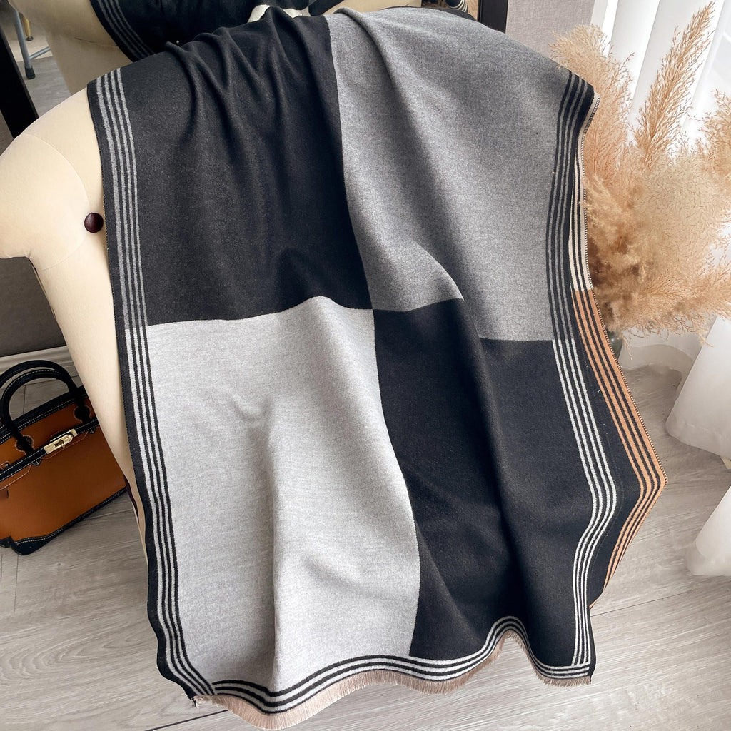 Korean-style Color-Block Fashion Faux Cashmere Scarf Womens Dual-Use Air-Conditioning Shawl