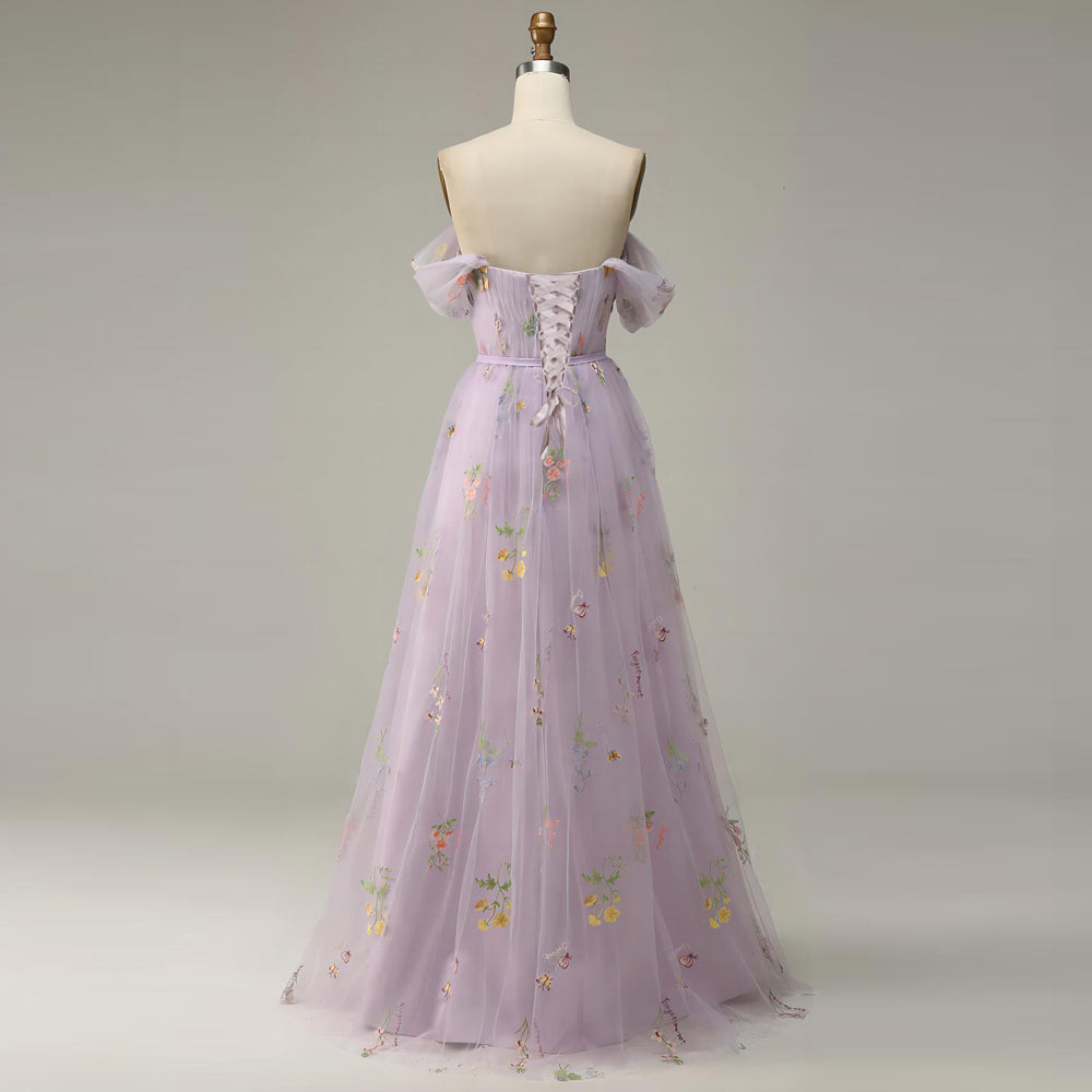 Women's Purple Floral Line Shoulder Top Dress