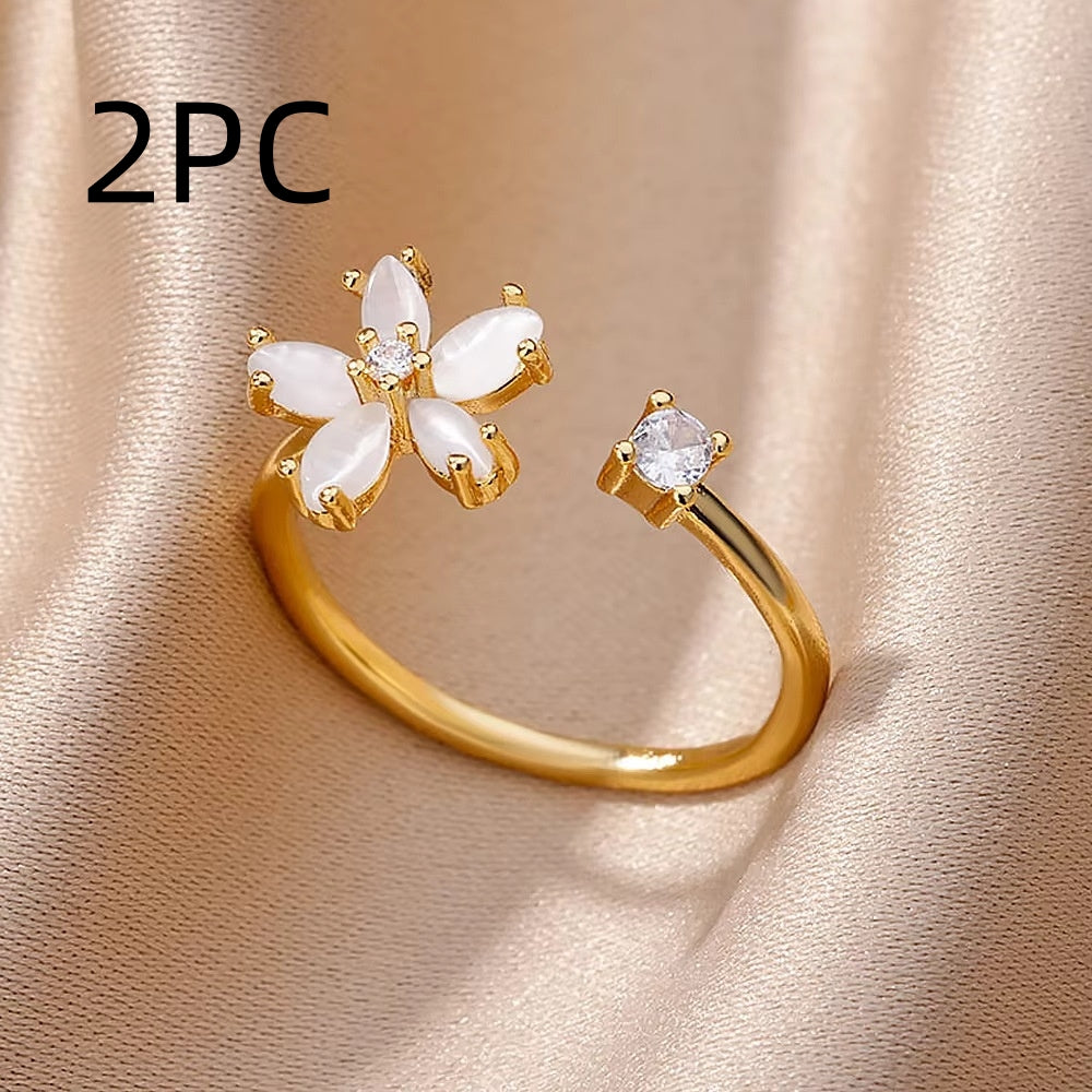 Sparkling Diamond Crystal Zircon Flower Ring Micro Inlaid Sweet Wild Love Flower Open Ring Bracelet