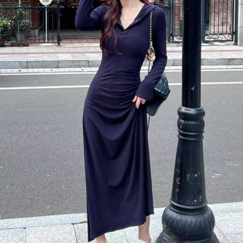 Womens Slim-Fit Long-Sleeve Figure-Lifting Hooded Dress