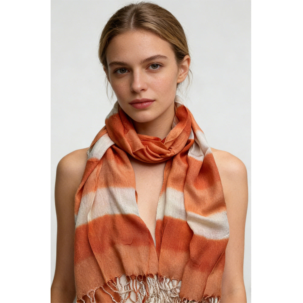 2pcs Coral Toned Abstract,Flowy Casual Scarf ,Orange Red Printed Scarf,Fringed Edges For Movement Women Men