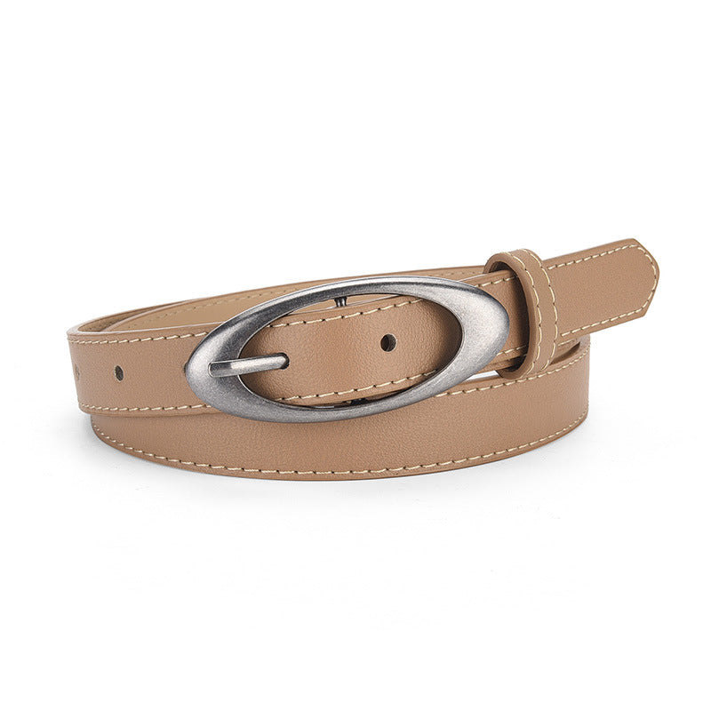 Womens Korean-style Oval Alloy Pin Buckle Minimalist All-match Belt