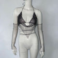Fishnet Rhinestone Sling Top Two-piece Stitching